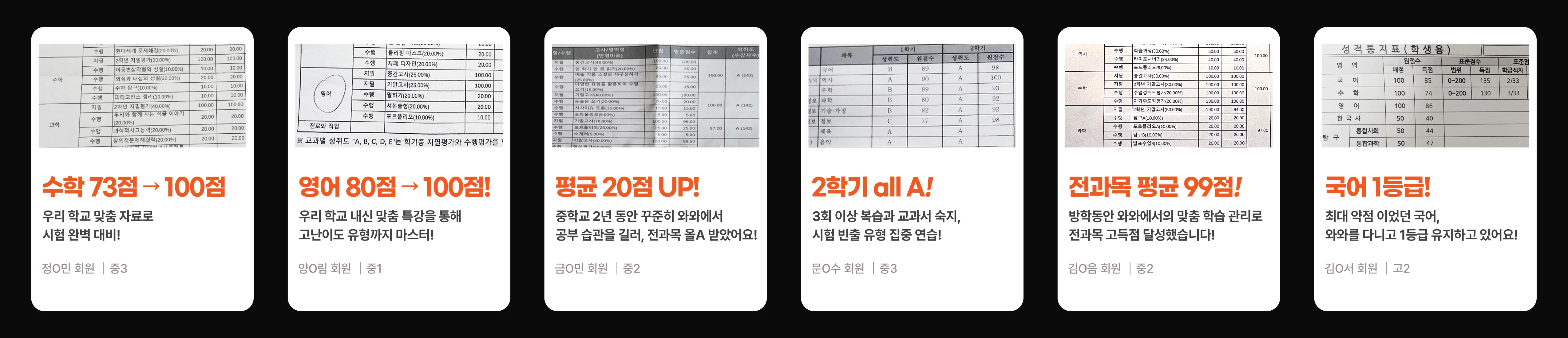 사파동 개별지도학원 성적 향상 사례